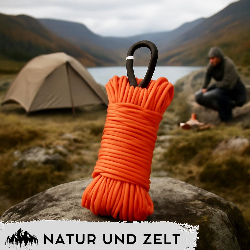 Camping-Überlebensseil aus robustem Paracord in leuchtenden Farben, ideal für vielseitige Anwendungen beim Camping und Outdoor-Abenteuer.