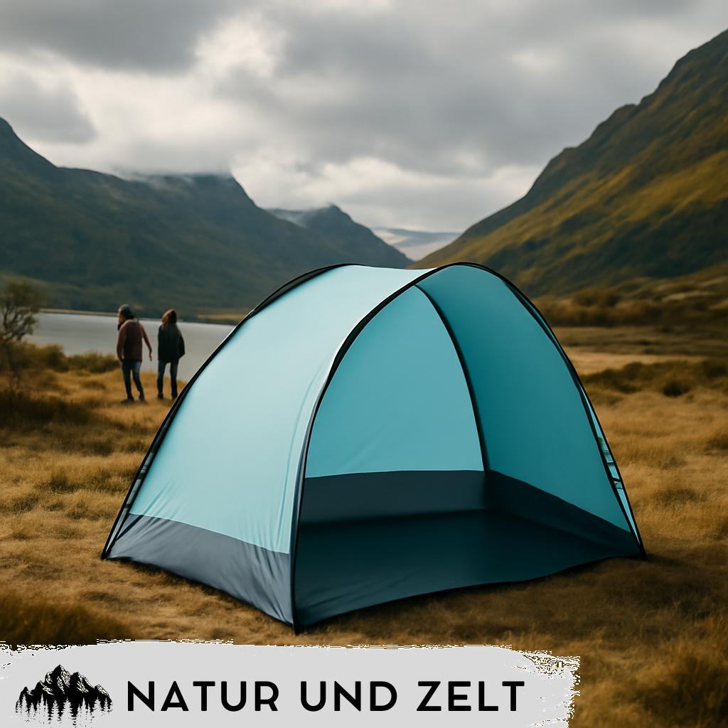 ALT-Text: UV-Schutzzelte auf einem Campingplatz schützen vor intensiver Sonneneinstrahlung und bieten schattige Ruheplätze beim Camping.