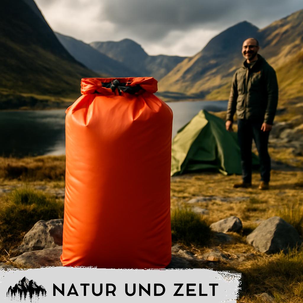 Camping-Trockensack aus robustem Material für zuverlässigen Wasserschutz beim Outdoor-Camping.