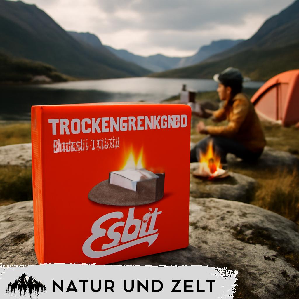 ALT-Text: Trockenbrennstoff in kleinen festen Blöcken, ideal für einfaches und schnelles Anzünden beim Camping.